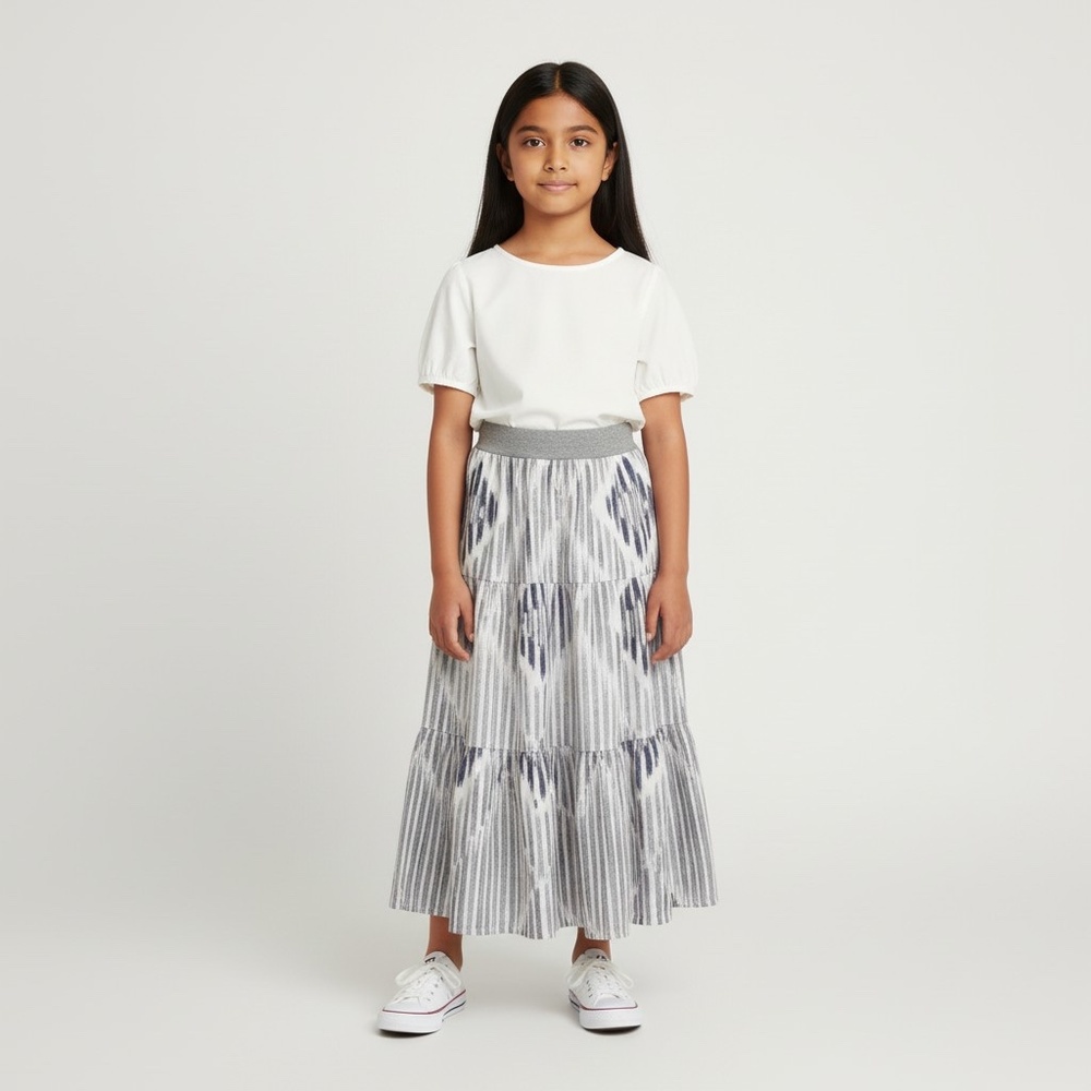 Skirt Girls 6/7‎ Maxi Gray Aztec Ruffle Tier 100% Cotton Mom and Pop's Kids